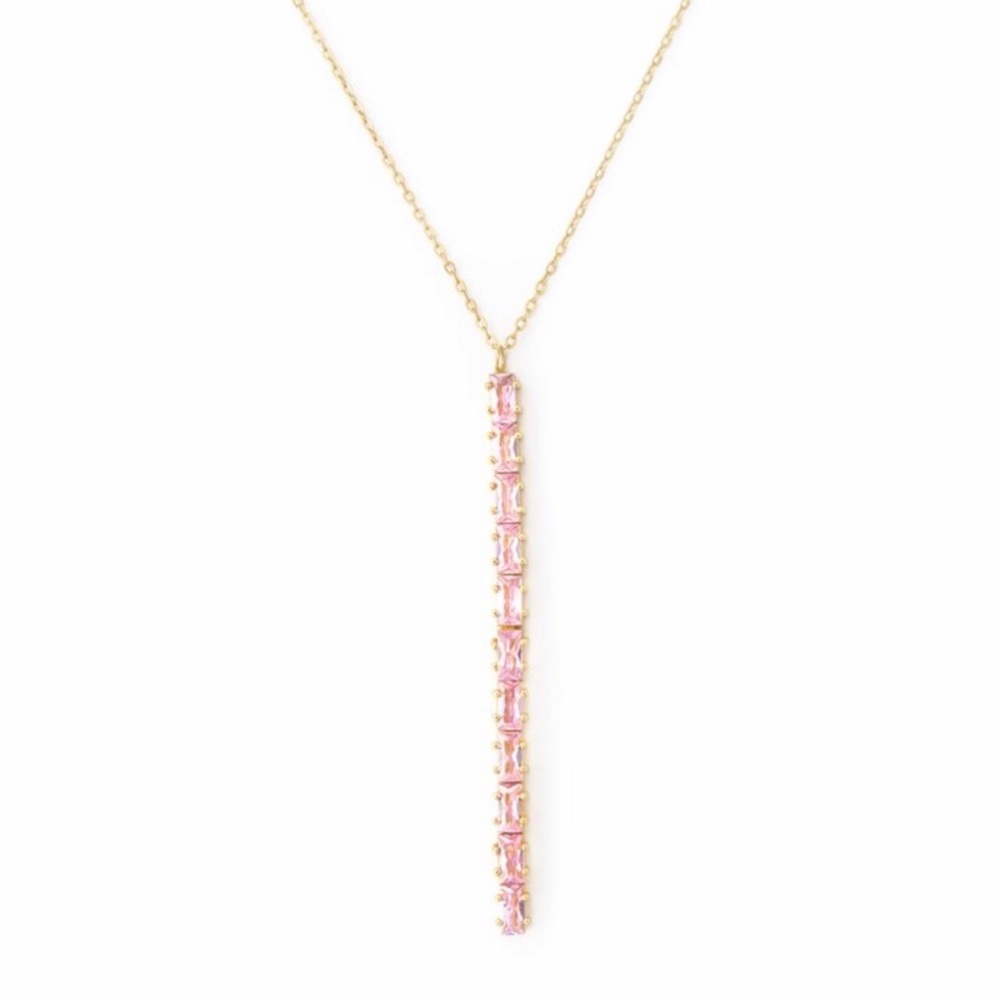 Pink Gem Drop Necklace - NEW